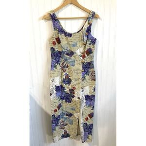 Vintage Blondie and Me Dress Womens 5/6 Midi Floral French Novelty Side Slit USA